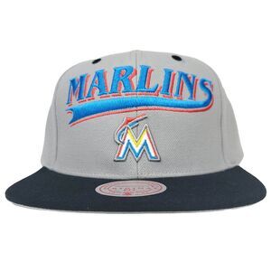 Florida Marlins Mitchell & Ness MLB Snapback Hat Cap 3D Logo Gray Black NWT‎